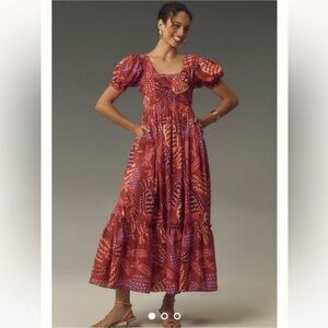 Farm Rio x Anthropologie Puff-Sleeve Smocked Maxi Dress Size XS